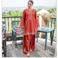 Embroidered Dhanak Two-Piece Edit - Unstitched Collection; Rust Minimal, original model view.