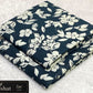 All-Over Printed Khaddar - 2-Piece Unstitched Suit; Navy and Ivory Leaves, actual fabric and design detail.