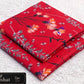 All-Over Printed Khaddar - 2-Piece Unstitched Suit; Red Floral Sprigs, actual fabric and design detail.