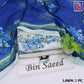 Digital Printed Lawn - 3-Piece Unstitched Collection; Royal Blue Floral, actual fabric and design detail.