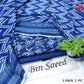 Digital Printed Lawn - 3-Piece Unstitched Collection; Blue Leaves, actual fabric and design detail.