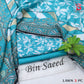 Digital Printed Lawn - 3-Piece Unstitched Collection; Aqua Leaves, actual fabric and design detail.