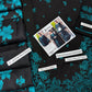 1386 Black and Teal Dhanak - 3-Piece Unstitched Suit; Black and Teal, actual fabric and design detail.