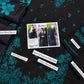 1386 Black and Teal Dhanak - 3-Piece Unstitched Suit; Black and Teal, actual fabric and design detail.