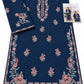 Floral Neckline Dhanak - 2-Piece Unstitched Suit; Navy Rose, actual fabric and embroidery detail.