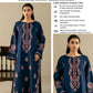 Floral Neckline Dhanak - 2-Piece Unstitched Suit; Navy Rose, original model view.