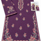 Floral Neckline Dhanak - 2-Piece Unstitched Suit; Plum Rose, actual fabric and embroidery detail.