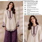 Scalloped Hem Dhanak - 2-Piece Unstitched Suit; Ivory and Plum, original model view.