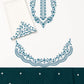 Scalloped Hem Dhanak - 2-Piece Unstitched Suit; Ivory and Teal, actual fabric and embroidery detail.