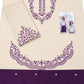 Scalloped Hem Dhanak - 2-Piece Unstitched Suit; Ivory and Plum, actual fabric and embroidery detail.