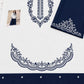 Scalloped Hem Dhanak - 2-Piece Unstitched Suit; Ivory and Navy, actual fabric and embroidery detail.