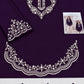 Scalloped Hem Dhanak - 2-Piece Unstitched Suit; Plum and Ivory, actual fabric and embroidery detail.