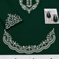 Scalloped Hem Dhanak - 2-Piece Unstitched Suit; Forest Green and Ivory, actual fabric and embroidery detail.