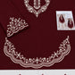 Scalloped Hem Dhanak - 2-Piece Unstitched Suit; Burgundy and Ivory, actual fabric and embroidery detail.