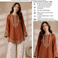 Scalloped Hem Dhanak - 2-Piece Unstitched Suit; Rust and Ivory, original model view.