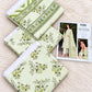 Pastel Printed Airjet Karandi - 3-Piece Unstitched Collection; Pistachio, actual fabric and design detail.
