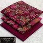 Printed Dhanak with Neckline Embroidery - 3-Piece Unstitched Collection; Burgundy Floral, actual fabric and design detail.