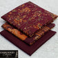 Printed Dhanak with Neckline Embroidery - 3-Piece Unstitched Collection; Burgundy Ornate, actual fabric and design detail.