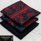 Printed Dhanak with Neckline Embroidery - 3-Piece Unstitched Collection; Navy and Red Floral, actual fabric and design detail.