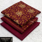 Printed Dhanak with Neckline Embroidery - 3-Piece Unstitched Collection; Burgundy Leaf, actual fabric and design detail.