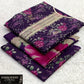 Printed Dhanak with Neckline Embroidery - 3-Piece Unstitched Collection; Purple Botanical, actual fabric and design detail.