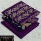 Printed Dhanak with Neckline Embroidery - 3-Piece Unstitched Collection; Purple Vine, actual fabric and design detail.