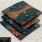 Printed Dhanak with Neckline Embroidery - 3-Piece Unstitched Collection; Deep Teal Floral, actual fabric and design detail.