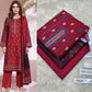 Panel Embroidered Dhanak - 3-Piece Unstitched Collection; Ruby Motif, model and fabric view.