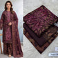 Panel Embroidered Dhanak - 3-Piece Unstitched Collection; Plum Botanical, model and fabric view.