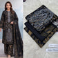Panel Embroidered Dhanak - 3-Piece Unstitched Collection; Black and Ivory Paisley, model and fabric view.