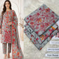 Panel Embroidered Dhanak - 3-Piece Unstitched Collection; Sage and Coral Floral, model and fabric view.