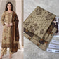 Panel Embroidered Dhanak - 3-Piece Unstitched Collection; Taupe Floral, model and fabric view.