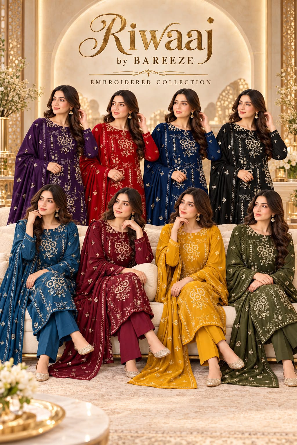 Classic Floral Embroidered Dhanak - 3-Piece Unstitched Collection; Dhanak, original model view.