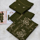 Classic Floral Embroidered Dhanak - 3-Piece Unstitched Collection; Olive, actual fabric and design detail.