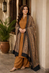 Jacquard Wool Shawl Dhanak - 3-Piece Unstitched Suit; Mustard, original model view.