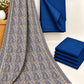 Jacquard Wool Shawl Dhanak - 3-Piece Unstitched Suit; Royal Blue, actual fabric and design detail.