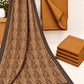 Jacquard Wool Shawl Dhanak - 3-Piece Unstitched Suit; Mustard, actual fabric and design detail.