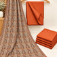 Jacquard Wool Shawl Dhanak - 3-Piece Unstitched Suit; Rust Orange, actual fabric and design detail.