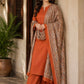 Jacquard Wool Shawl Dhanak - 3-Piece Unstitched Suit; Rust Orange, original model view.