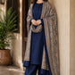 Jacquard Wool Shawl Dhanak - 3-Piece Unstitched Suit; Navy, original model view.