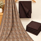 Jacquard Wool Shawl Dhanak - 3-Piece Unstitched Suit; Chocolate, actual fabric and design detail.
