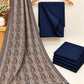Jacquard Wool Shawl Dhanak - 3-Piece Unstitched Suit; Navy, actual fabric and design detail.