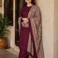 Jacquard Wool Shawl Dhanak - 3-Piece Unstitched Suit; Burgundy, original model view.