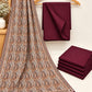 Jacquard Wool Shawl Dhanak - 3-Piece Unstitched Suit; Burgundy, actual fabric and design detail.