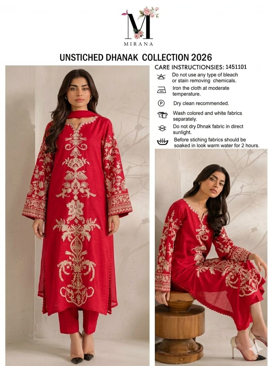 Floral and Motif Dhanak - 2-Piece Unstitched Collection; Crimson Medallion, original model view.