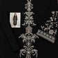 Floral and Motif Dhanak - 2-Piece Unstitched Collection; Black Medallion, actual fabric and design detail.
