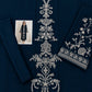 Floral and Motif Dhanak - 2-Piece Unstitched Collection; Navy Medallion, actual fabric and design detail.