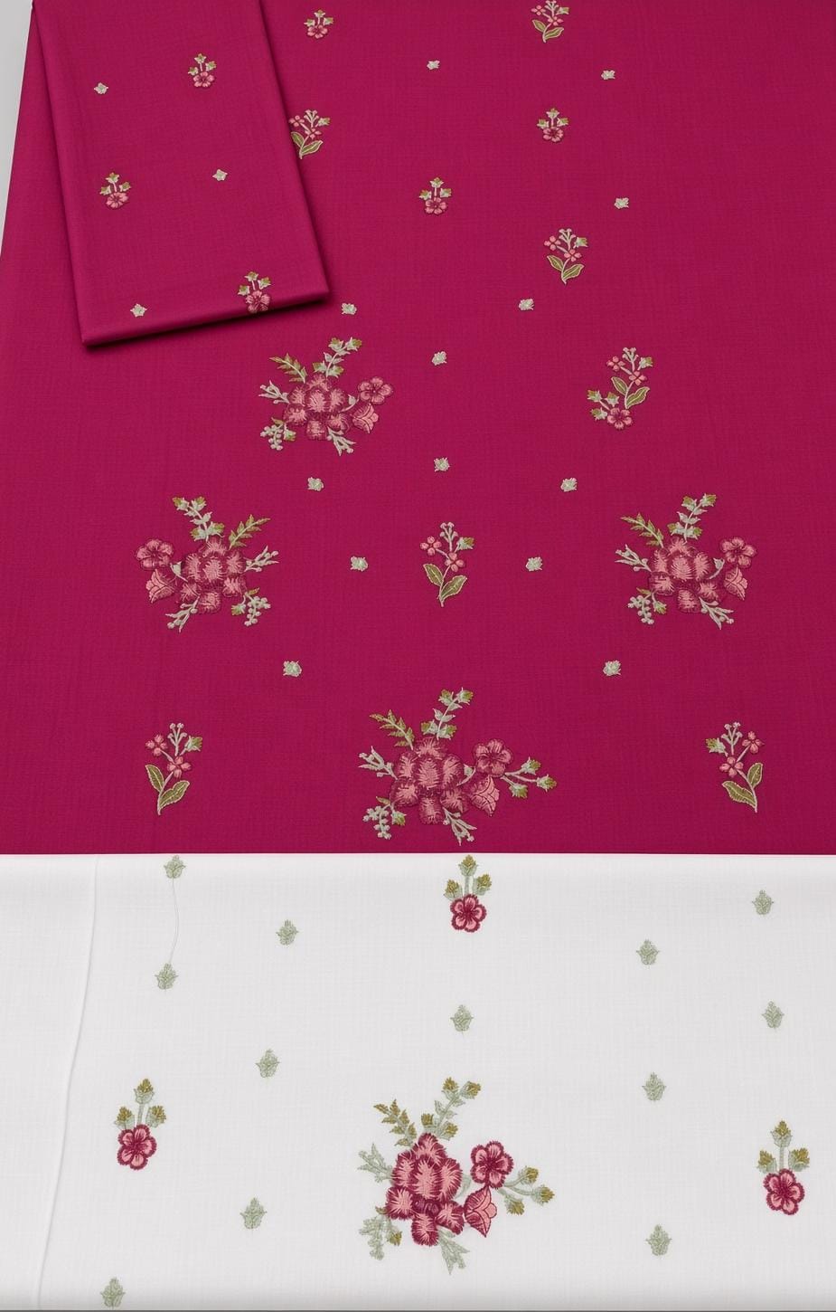 Floral and Motif Dhanak - 2-Piece Unstitched Collection; Pink Rose, actual fabric and design detail.