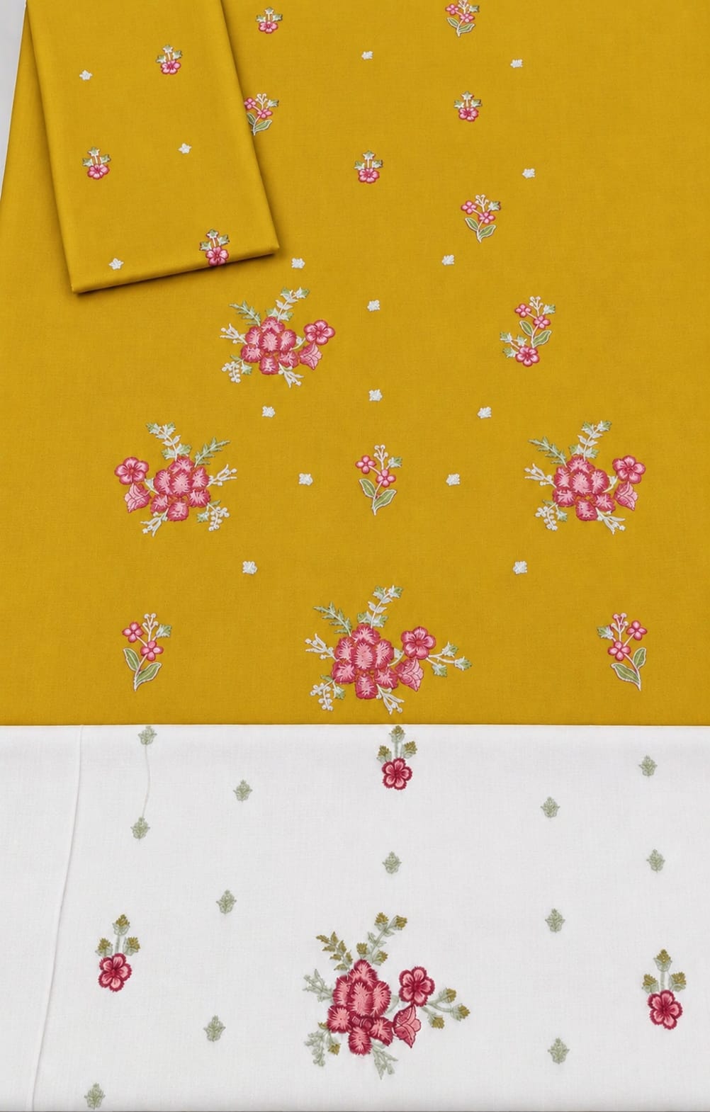 Floral and Motif Dhanak - 2-Piece Unstitched Collection; Yellow Rose, actual fabric and design detail.