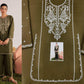 Floral and Motif Dhanak - 2-Piece Unstitched Collection; Olive Necklace, original model view.